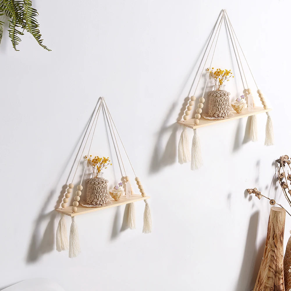 Boho Chic Wooden Floating Shelves